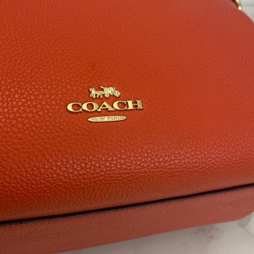 COACH Elise Coral Pebbled Leather Top Zip Medium Satchel Bag Pre-Owned - Picture 4 of 13